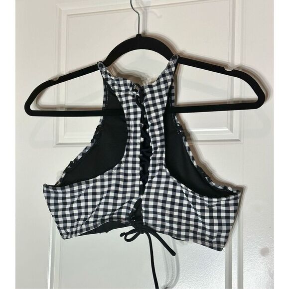 Betsey Johnson size L swim bikini top Gingham black/ white - Picture 6 of 9